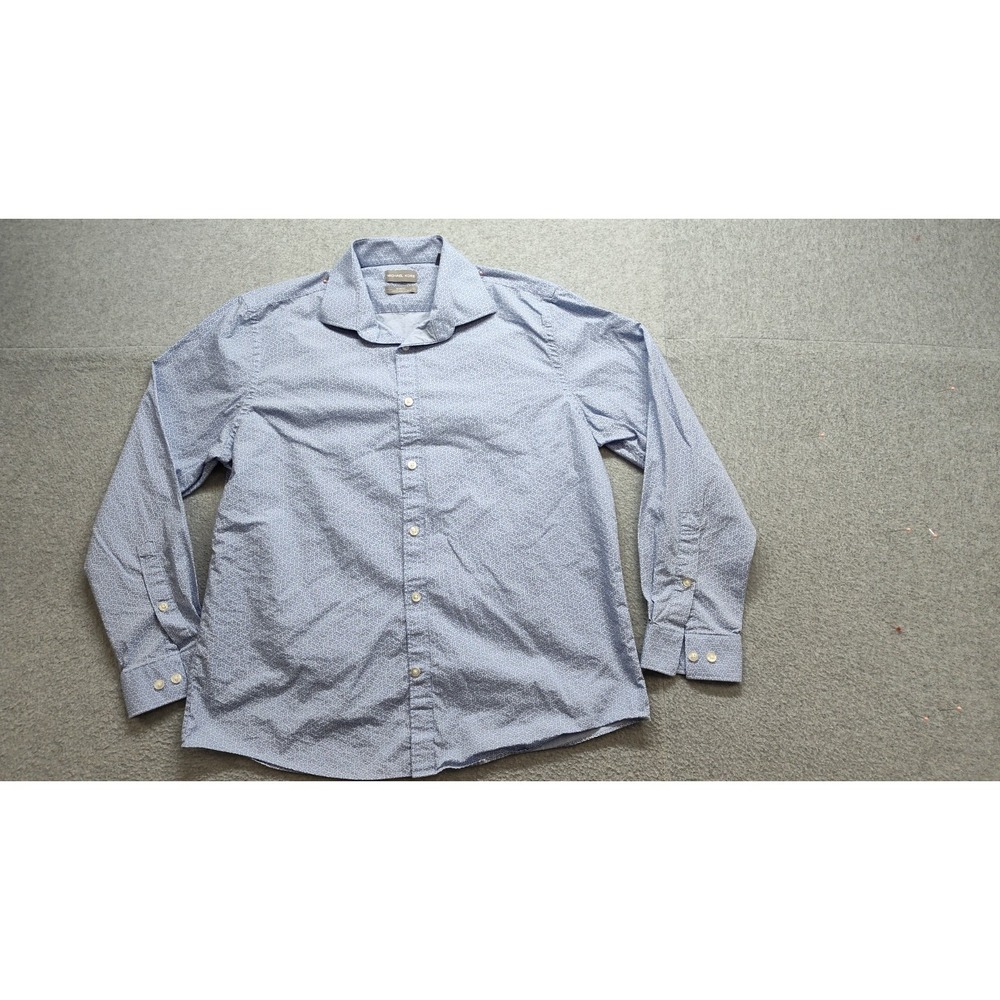 Michael Kors Men Shirt L Blue Leaf Print Button Up Long Sleeve Office Career